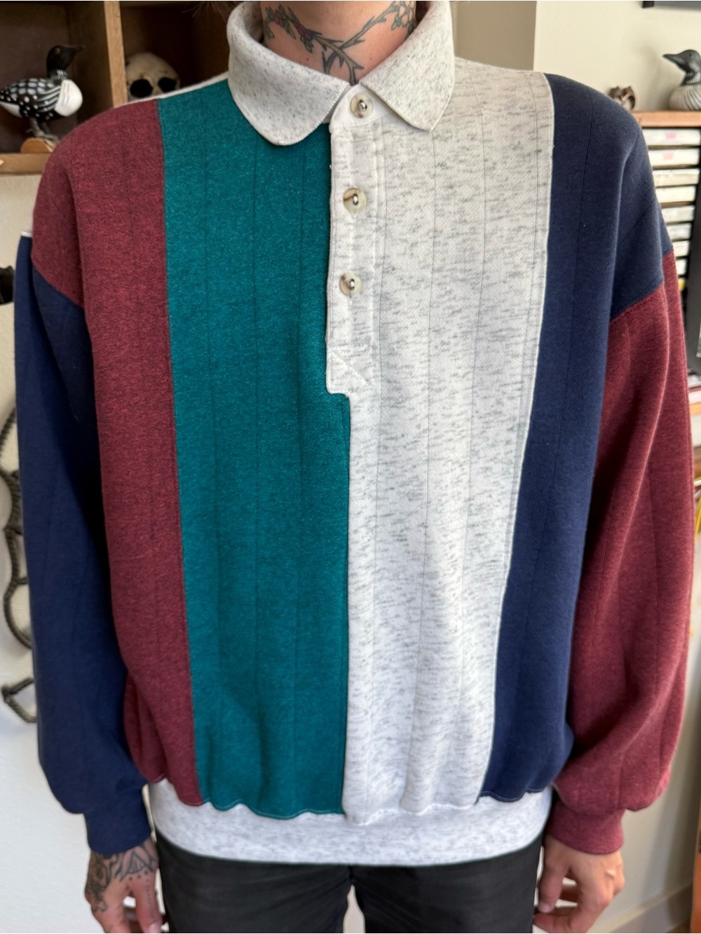 Vintage 80s 90s Colorblock Polo Sweatshirt ~ Size Medium